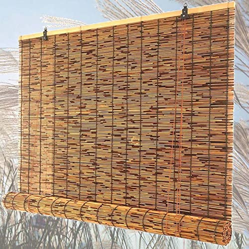 ZHJSHOU Retro Carbonization Natural Bambusrollo Schilf Vorhang,Fenster Rollo Bambus Sichtschutz Sonnenschutz Bambus Rollos Jalousien für Terrasse Balkon Küche,90x260cm/35.4x102.3in(WxH)