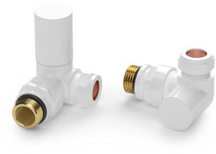 VANCOCO White 15mm /1/2'' Towel Rail Valve, Round Head Manual Radiator Valve Standard Connection for Central Heating Modern Bathroom（Corner）