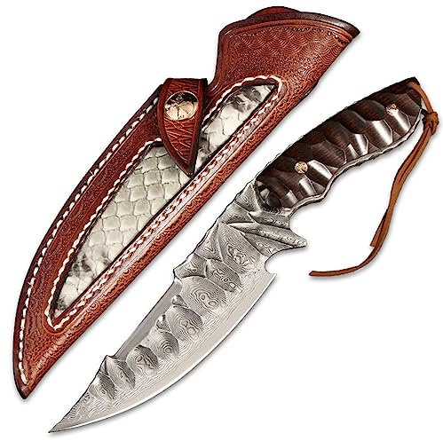 TABKER Handmade Damaskus Jagdmesser Messer OutdoorKnife Multifunktional Knochenabbau Jagdmesser aus einem Stück handgeschmiedetes Outdoormesser