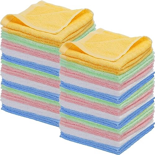 Newwiee Lot de 40 débarbouillettes en coton à séchage rapide pour bébés, enfants, femmes, salle de bain, lavage du corps en fibre de viscose, chiffons polyvalents pour le bout des doigts (couleur vive
