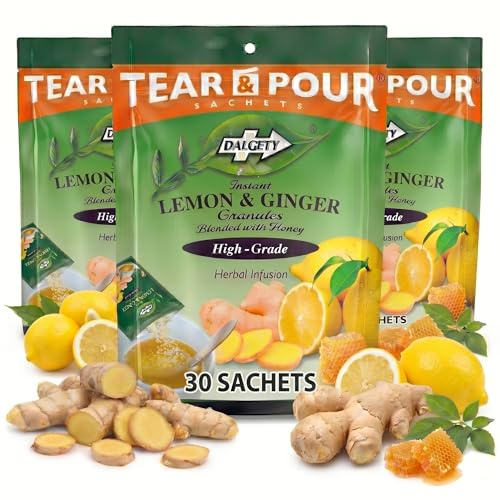 Dalgety Instant Lemon & Ginger Tea - Herbal Infusion Pouches Cartons 100% Natural, Caffeine Free Tea; Delicious and Packed with Unique Health Benefits (3 Pack (90 Sachets))