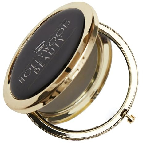 Hollywood Browzer Tragbarer Art-Déco-Kompaktspiegel für Damen, runder Taschenspiegel mit 2-facher Vergrößerung, Elegantes Design, 7 cm Durchmesser, ideal für Reise, Handtasche & Make-up