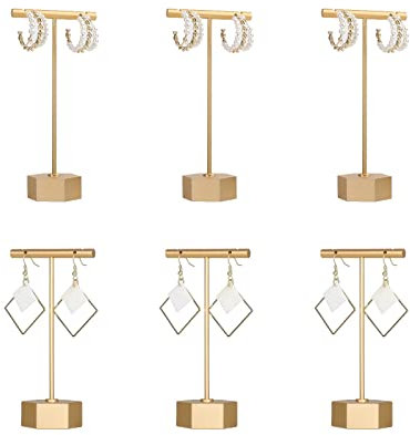GemeShou 6 supporti T-bar oro per esposizione e vendita di orecchini, porta-orecchini in metallo, supporti per esposizione piccoli, accessori fotografici gioielli carini per la mostra【Esagono】
