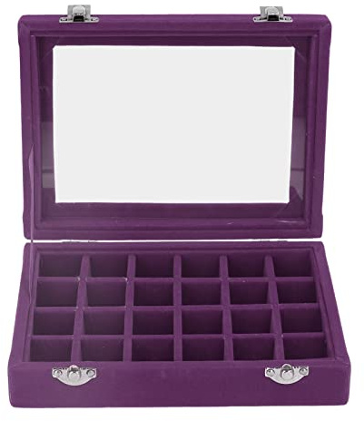 Glomora 24 Fächer Damen Schmuckkasten,Lila Schmuckschatulle aus Samt Jewellery Box Vitrine Organizer mit transparentem Glasdeckel für Ringe Ohrringe Halsketten und Uhren
