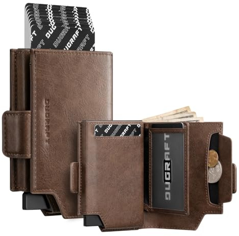 DUGRAFT Slim Wallet mit Münzfach, Kartenetui mit Geldklammer, Card Holder Wallet for Man, RFID-blockierende Kartenhalter, Pop-Up Herren Geldbörse mit Ausweisfenster und Geldorganizer, Kreditkartenetui