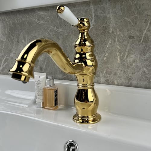 All Copper European Classical Faucet washbasin undercounter Basin Creative hot and Cold Water Head, Titanium Gold undercounter Basin Faucet
