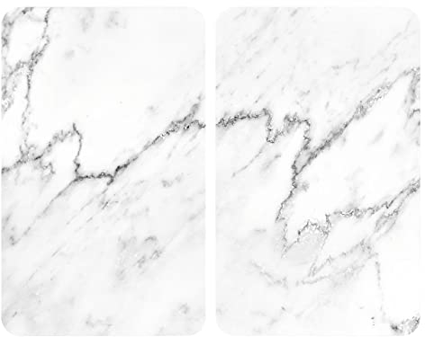 WENKO Piastre di copertura universale XL marmo, set da 2 pezzi, copertura per piano cottura e tagliere in vetro per tutti i piani cottura, vetro temperato, dimensioni di ogni piastra di copertura 40 x