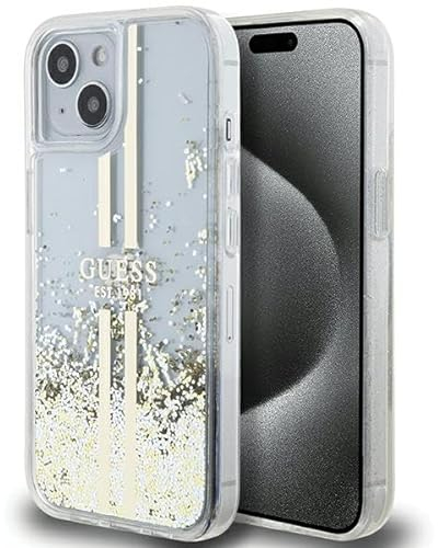 Guess GUHCP15SLFCSEGT Hülle für iPhone 15/14 / 13 6.1 transparent hardcase Liquid Glitter Gold Stripes