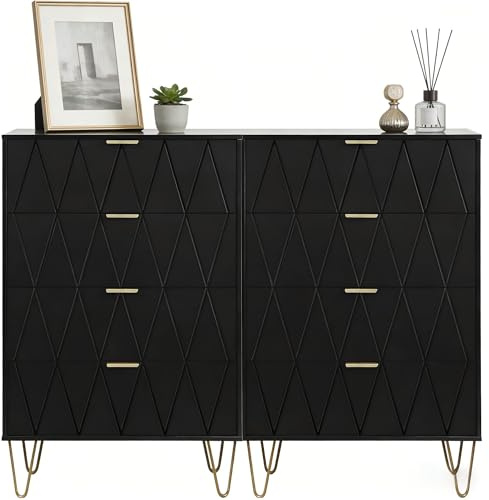 UEV Kommode mit 8 Schubladen 120x34x91cm, Modernes Sideboard (Schwarz) | Komodenschrank, Schubladenschrank, Wäschekommode für Flur Wohnzimmer Schlafzimmer