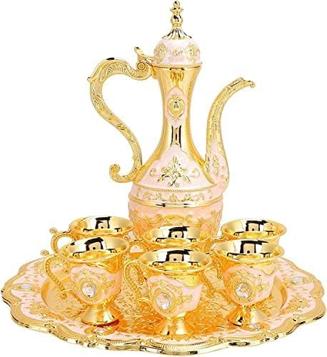 PJKUIFYX Juego de Tazas de café Turco, Tetera turca, Juego de té Turco, Juego de Copas de Vino, Juego de cafetera turca Vintage con 6 Tazas de café y Bandeja de té, Manualidades, Regalo de Boda
