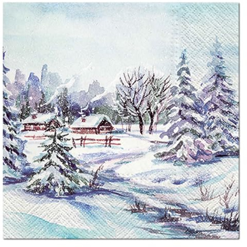 Homéa, Set de 20 Serviettes en Papier 3 Plis 33 x 33 cm Paysage Neige