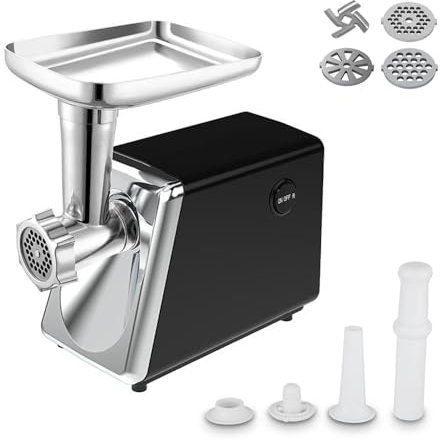 Electric Meat Grinder, Electric Compact Meat Grinder for Home Use, with 3 Plates, Blade, Sausage Stuffer, Mincing Machine with Sausages Nozzle and Kibble Attachment, for Home Kitchen Use