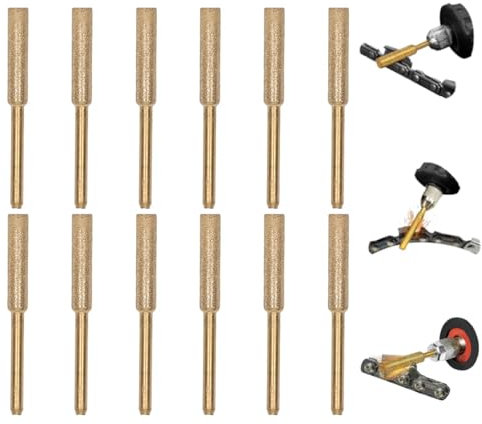 Agatige Diamond Chainsaw Sharpener Chainsaw, 12 Pcs Grinding Head 3mm Shank 4.8mm Chainsaw Sharpening Burr Wear Resistant Emery Grinding Stone