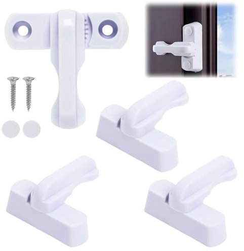 4 pezzi di sicurezza per finestre, antieffrazione, serratura per finestra, rotazione di 180° con viti di fissaggio, chiavistelli per finestre, protezione anti-effrazione, per porte di finestre, bianco