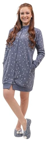 Leo Corsetteria Vestaglia per donna pile calda giovane invernale collo alto bottoni con tasche fantasia Stelline e scintille