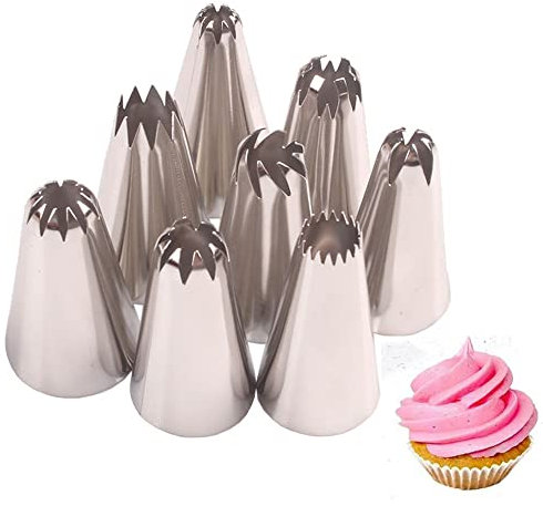 Spritztüllen, Spritztüllen, Spritztüllen, Gras-Spritztülle, 8 Stück, große russische Spritztüllen for Gebäck, Spritztüllen aus Edelstahl, Dekorationsspitze for Kuchen, Cupcakes, Dekorateur, Kuchendeko