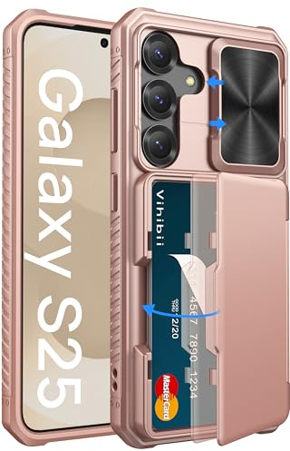 Vihibii für Samsung Galaxy S25 Schutzhülle mit Wallet (4 Karten), Rosé Gold