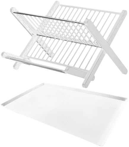 JECOMPRIS Foldable Dish Drainer Rack with Drip Tray Large Capacity Kitchen Drying Rack for Plates Bowls and Cutlery Compact Storage Solution