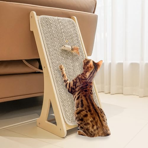PETKARAY Cat Scratcher, Sisal Scratching Ramp, L Shape Cat Scratch Pad for Indoor Cats, 27 Wall Furniture Protector with Mouse Toy