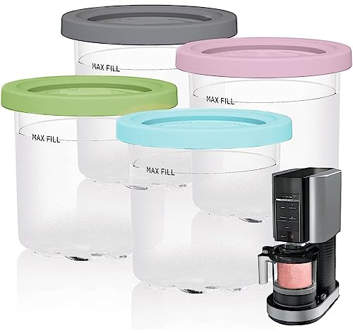 Recipientes de Helado para Ninja Creami, CIYIN Paquete de 4 Contenedores de Pinta con Tapas, para Ninja Creami Ice Cream Maker NC301 NC300 NC299AMZ CN305A CN301CO Series, sin BPA