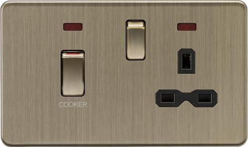 Knightsbridge 45A DP switch and 13A switched socket with neons - Antique Brass