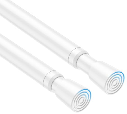 QINGYUN 2 Complete Spring Tension Curtain Rods (6 Sections Total) - 33 to 59 Inches, Adjustable Curtain Rods No Drilling Spring Loaded Curtain Rods for Windows Doors, White