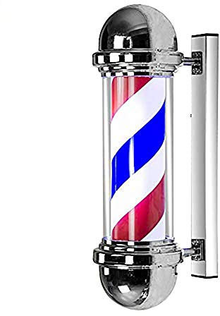 Luz de Poste de barbería de 30 , Letrero de Poste de Peluquero al Aire Libre, Letrero de salón Giratorio iluminador LED, Rayas Rojas, Blancas y Azules, Resistente al Agua, Ahorra energía,