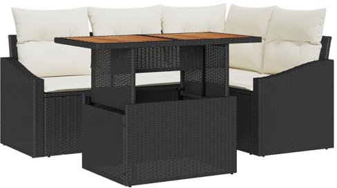vidaXL Trädgårdsoffset med lagring 5 pcs Svart Poly rattan, Trädgård och terrass, modern utemöbel, lätt rattansoffa, mångsidig uteplatssoffa, förvaringsutrymmen