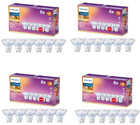 Philips Vorteilspack – GU10 – WarmGlow LED-Spotlampe – 50 W – Dimmbar – Warmweißes Licht – Set mit 24 Stück