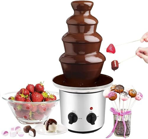 Jrcfnss Fontaine à Chocolat à 4 Niveaux, Machine Commerciale à Fondue au Chocolat Chaud, Ensemble à Fondue de Fontaine à Chocolat en Acier Inoxydable de Grande Taille pour fête, Mariage