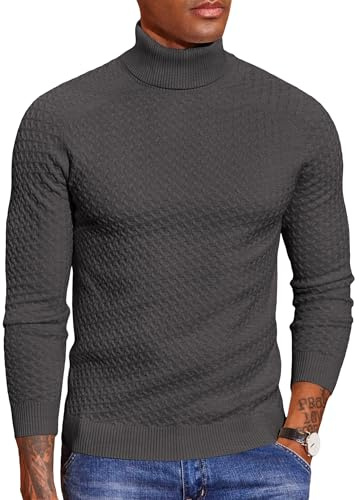 COOFANDY Pullover Herren Winter Rollkragenpullover für Herren Weicher Arbeitspullover Elastisch Strickpullover Männer Sweater Knitted Elegant Pulli Dunkelgrau M