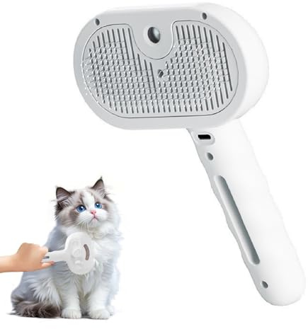 Katzenhaar Dampfbürste, Katzenbürste Mit Dampf & Auslöseknopf, Steamy Cat Brush, 3-In-1-Dampfbürste Für Katzen, Katzenhaarbürste, Selbstreinigende Tierhaarbürste Mit Dampf (Weiß)