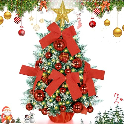BGIUSQF 60 CM Mini Arbol de Navidad, Arbol de Navidad Pequeño, Arbols de Navidad con Luces Incorporadas, Decoración Navideña para Mesa, para Decoraciones Navideñas DIY