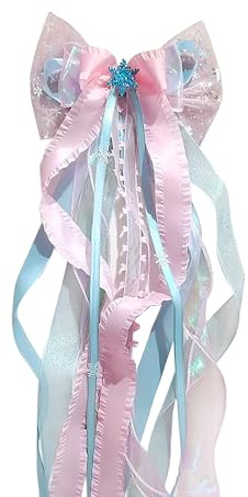 XJLyaya Schultütenschleife Mädchen, 60×20cm Schleife Schultüte Mädchen, Schleife für Schultüten mit Edlen Satin Bändern, Ideal für Hochzeiten, Schulanfangsdekorationen(Blau Rosa)