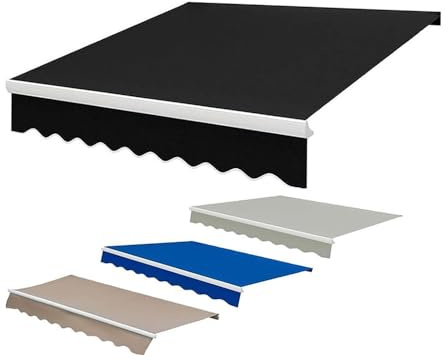 Toldo retráctil manual para patio, toldo para exteriores, para patio, jardín, balcón, protección UV, resistente a la intemperie, color gris (negro, 4 x 2,5 m, perfecto para terrazas y patios)