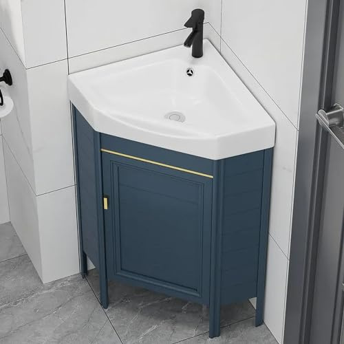 Mobiletto angolare per Bagno lavabo per Piccoli spazi, mobiletto angolare da Pavimento per Bagno con lavabo in Ceramica, Set di mobili da Bagno con Rubinetto e Scarico