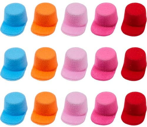 SUPERFINDINGS 15Pcs 5 Colors Mini Baseball Caps Tiny EVA Craft Hats 29mm Inner Diameter Small Hats for Mini Home House Tiny Caps for DIY Puppet Plush Crafts Head Accessories Minihouse Decor, 50x32mm