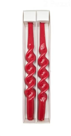 Candele Rosse Lunghe Laccate Tortiglione per candelabro,Natale,Altezza 35 cm, 4 pezzi