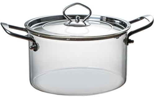 Pentola in vetro per fornelli Pentola in vetro trasparente da 3, 5 litri con coperchio e doppie orecchie resistente al calore per pasta, zuppe, latte, alimenti per bambini