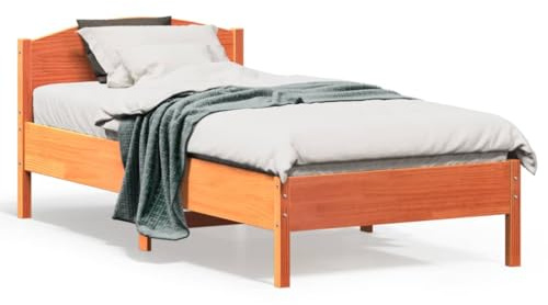 kithwjll Massivholzbett Wachsbraun 75x190 cm, Kiefernholz Bettgestell mit Kopfteil, Einzelbett ohne Matratze, Stabiler Bettrahmen für Schlafzimmer, natürliches Stilbett