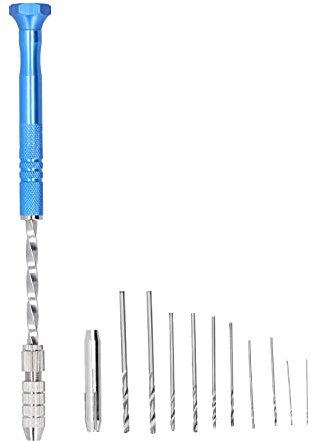 Taladro Manual para Joyería, Acero Inoxidable, 10 Brocas Diferentes, Color Azul, 19cm - Precisión en Perforación, Resistente a la Corrosión, Ideal para Carpintería y DIY
