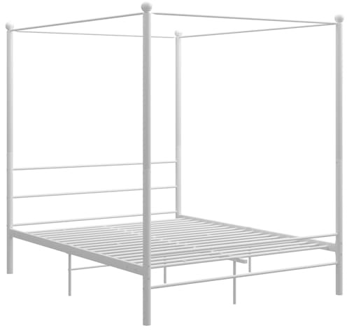 Fecpoo WGYHOME Himmelbett Metall 160x200 cm Weiß, pulverbeschichtet, 208x166x201 cm, Stabiler Lattenrost, geeignet für Erwachsene im Schlafzimmer