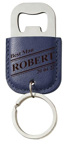 EDSG Personalised Bottle Opener Keyring, Engraved Leather Bottle Openers Wedding Gifts for Groomsmen, Best Man, Personalised Gifts for Men, Dad, Boyfriend, Birthday, Christmas (Dark Blue, Design 3)