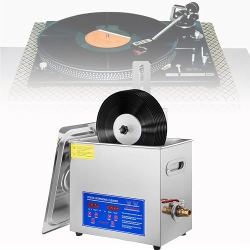Bärbar Ultraljuds Vinyl Record Cleaner, 6L rostfritt stål diskmaskin för LP, Glasögon, Smycken, Justerbar värmetimer, djup spår dammborttagning, Auto Rotation, Hem Kommersiell användning