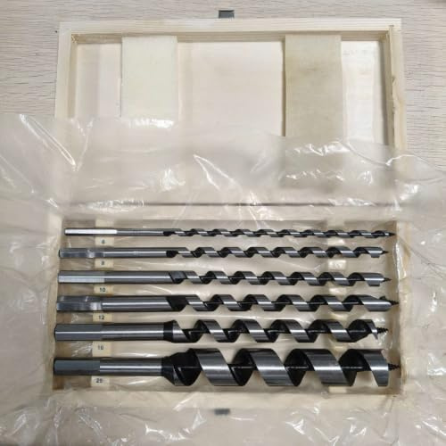 6Pcs 9 Hex Shank Ship Auger Drill Bit Set 1/4 to 1 (1/4,5/16,3/8,1/2,5/8,1), Wood Auger Bits for Wood, Plastic, Drywall & Composite with Wooden Storage Box