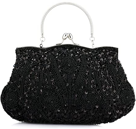 YYW Collection Antique Floral Bead Sequin Soft Clutch Evening Bag Designer Purse Large Clutch Handbag