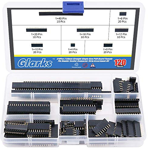 Glarks 120 Stück 2,54 mm gerade einreihige Leiterplattenplatte, weibliche Stiftbuchse, Steckerleisten, Sortiment für Arduino-Prototypen (Einzelreihig)