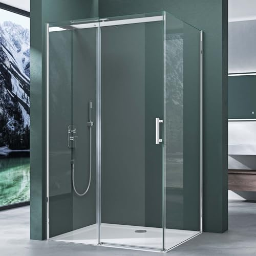 Mai & Mai Duschkabine Duschabtrennung 90x140cm Eckeinstieg | Eck-Dusche mit Schiebetür, 8mm Sicherheitsglas mit NANO Ravenna18K