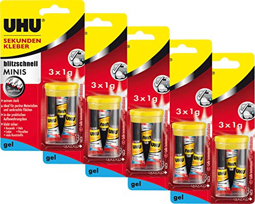 UHU Sekundenkleber Blitzschnell Minis (3 x 1 g (5er Set), Minis - Gel)