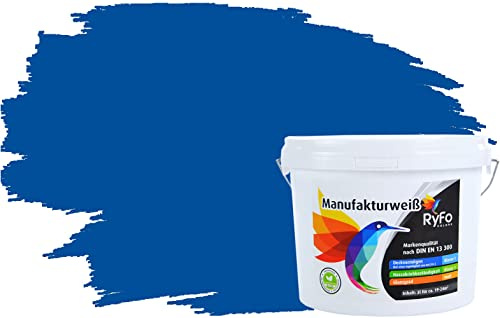 RyFo Colors Bunte Wandfarbe Manufakturweiß Ultramarineblau 3l - weitere Blau Farbtöne und Größen erhältlich, Deckkraft Klasse 1, Nassabrieb Klasse 1
